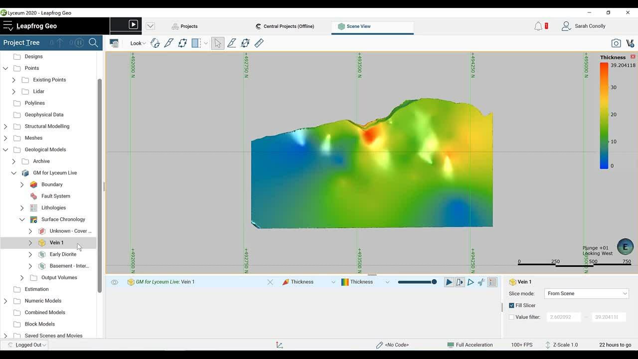 Контурирование толщины слоя в Leapfrog Geo