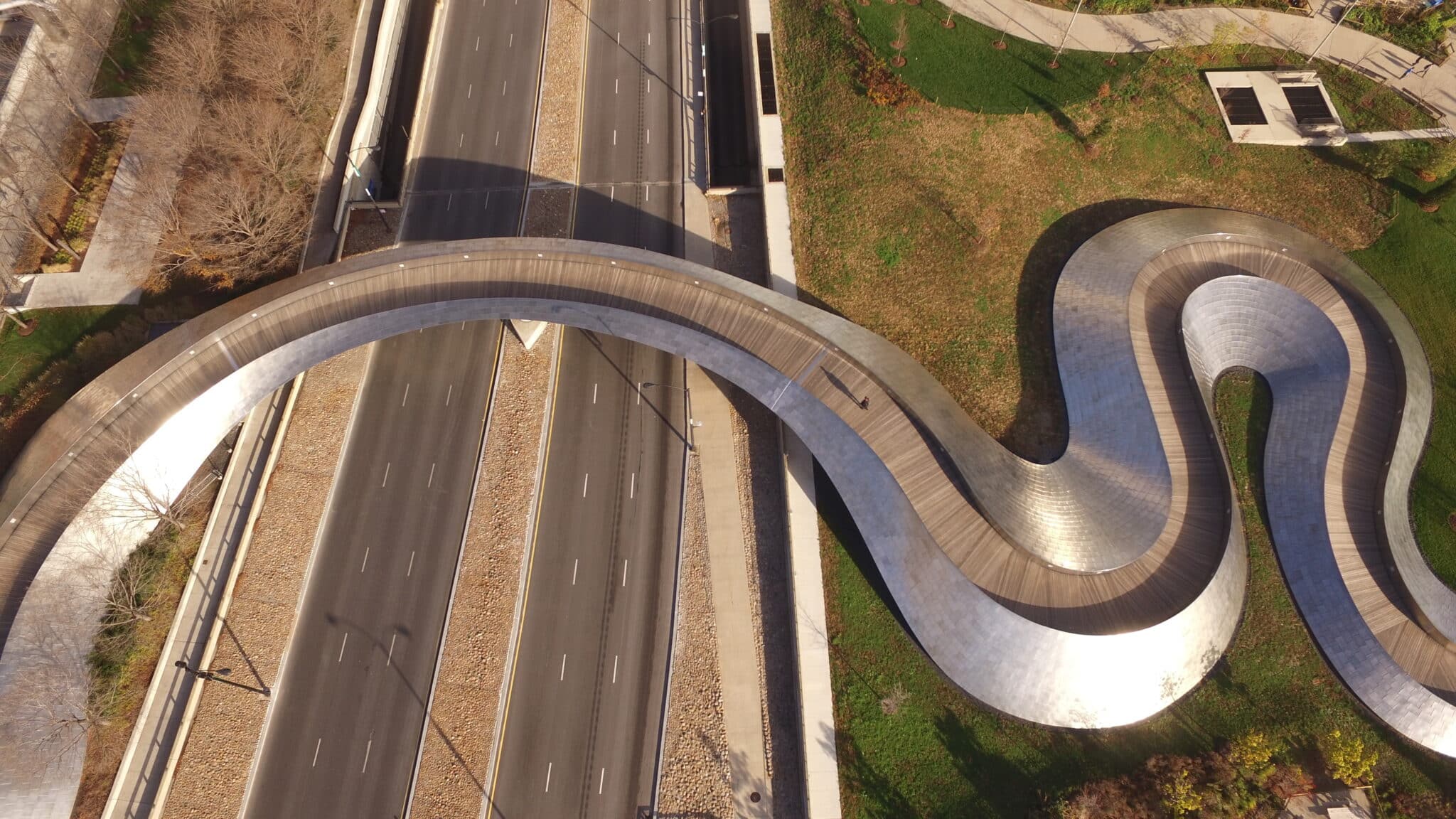 BP Pedestrian Bridge connecting Millennium Park and Maggie Daley Park.