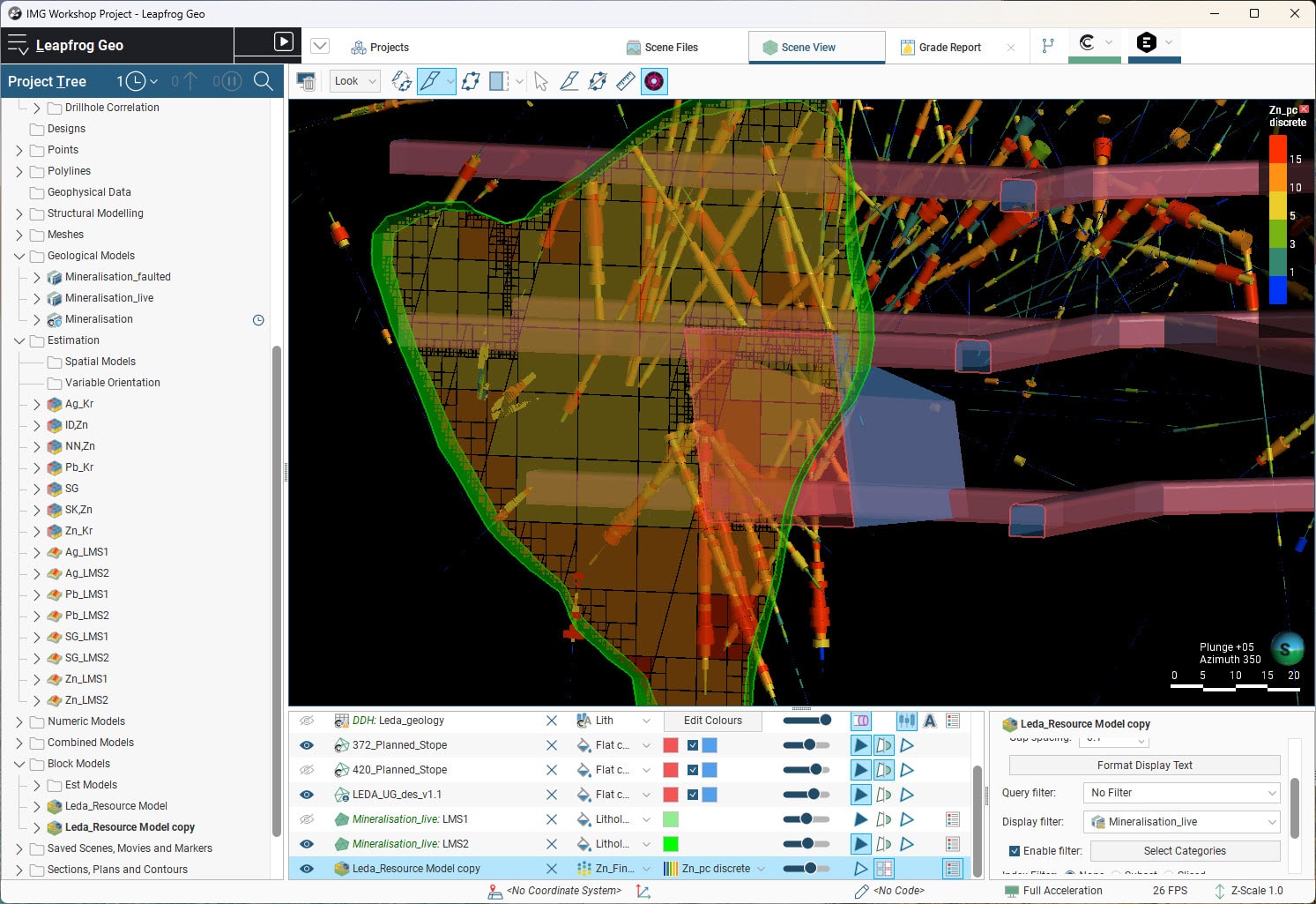 a screenshot of block model validation in Leapfrog Geo