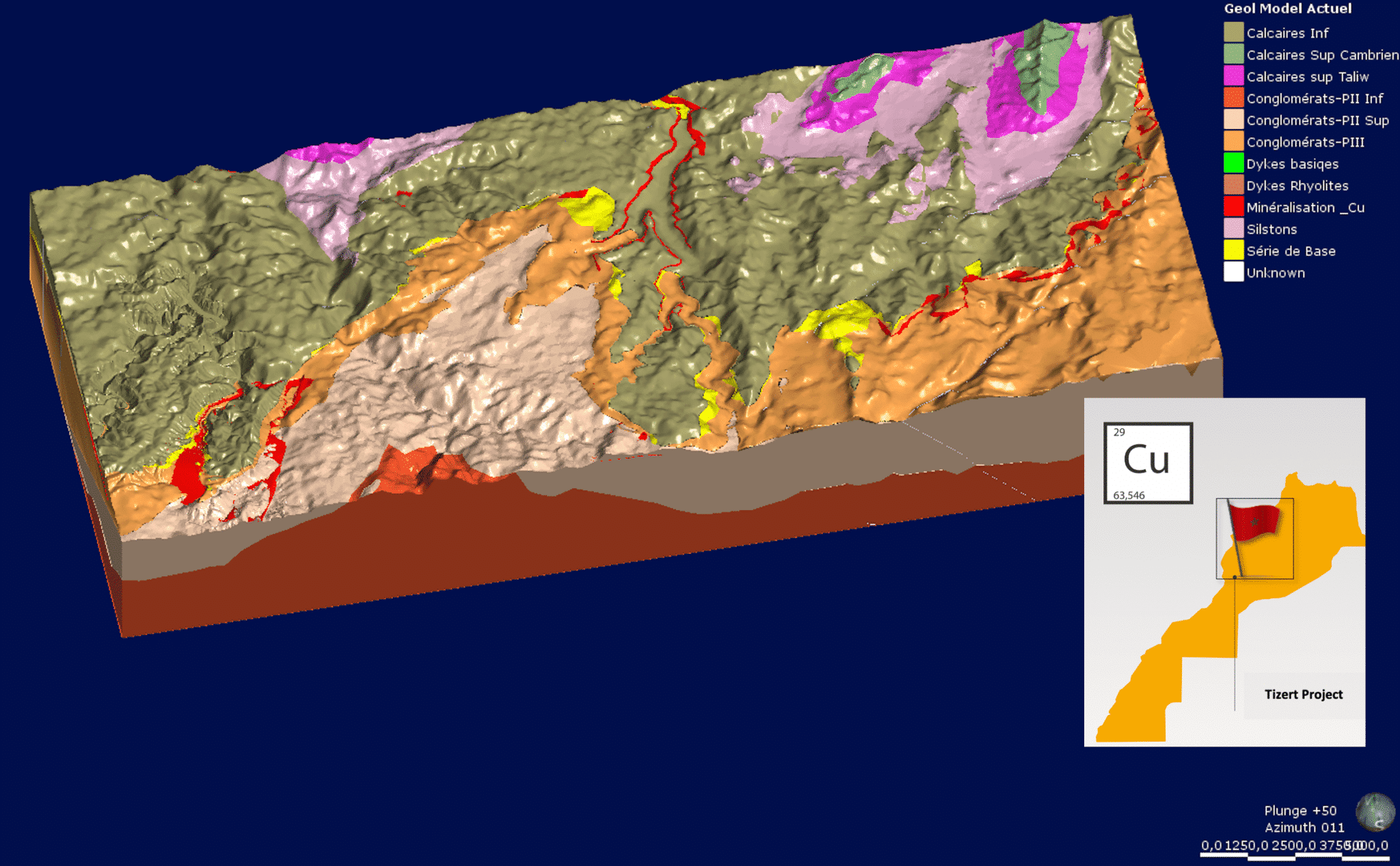 A 3D geological model created in Leapfrog Geo showing one of Managem’s copper deposit.