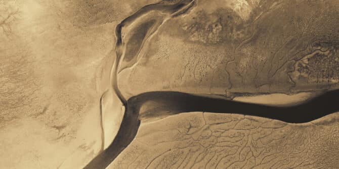 an arial photo of the dry, sandy earth